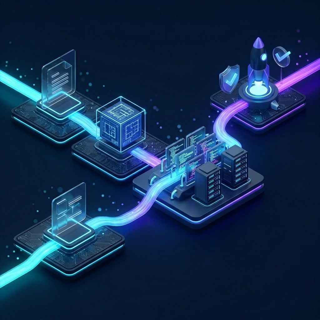 Journey diagram: brief, specification, agentic build, and launch